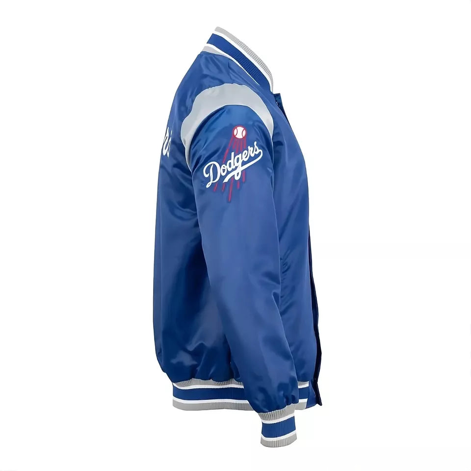Men Los Angeles Dodgers Blue Satin Varsity Jacket Full-snap Embroidery logos - MLB