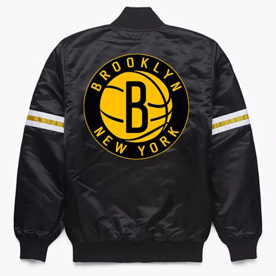 NBA Brooklyn Nets New York Black Satin Letterman Varsity Jacket