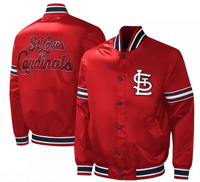 MLB St. Louis Cardinals Satin Red varsity Jacket Full-Snap with Embroidery logos red