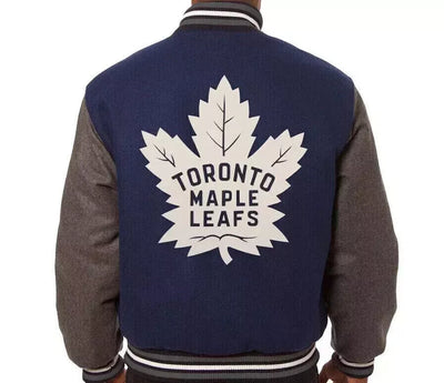 Toronto Maple Leaf Varsity Jacket Embroidered All Wool Jacket - Navy And Gray