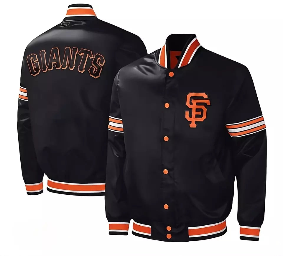 Men San Francisco Giants Starter Black Slider Satin Full-Snap Varsity Jacket - MLB