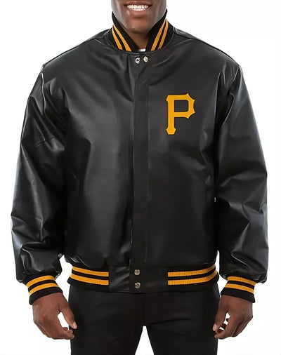Men Letterman Pittsburgh Pirates Black Varsity Jacket Genuine Sheep Leather - MLB