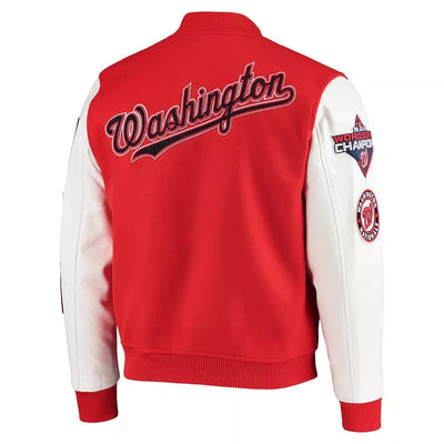 Men Letterman Washington Nationals Red and White Varsity Jacket - MLB