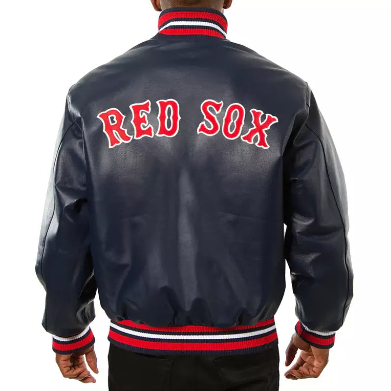 Men Boston Red Sox Black Letterman Varsity Jacket Genuine Leather Jacket with Logos - MLB
