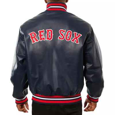 Men Boston Red Sox Black Letterman Varsity Jacket Genuine Leather Jacket with Logos - MLB