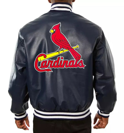 Men Letterman St Louis Cardinals Varsity Jacket Full Leather Navy Jacket - MLB