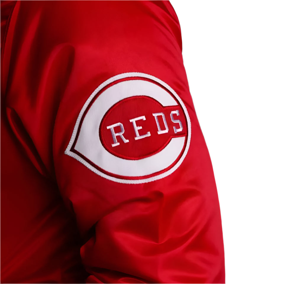 Men Cincinnati Reds Satin Red Letterman Varsity Jacket - MLB