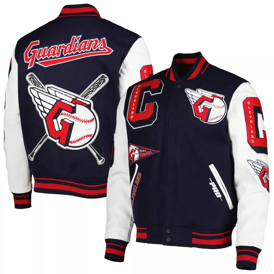 Men Letterman Cleveland Guardians Pro Standard Navy and White Varsity Jacket - MLB