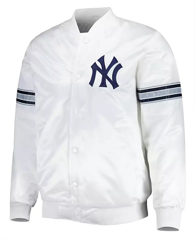 Men White New York Yankees Satin Full-Snap Varsity Jacket - MLB