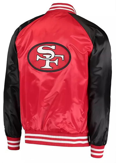 San Francisco 49ers Satin Letterman Varsity Jacket full-snap Embroidery logo red and black - NFL