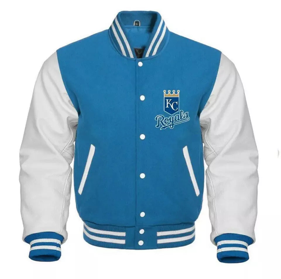 Kansas City Royals Blue and White Letterman Varsity Jacket