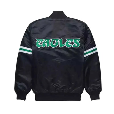 Philadelphia Eagles Black Full Snap Satin Varsity Jacket Embroidery logos black - NFL
