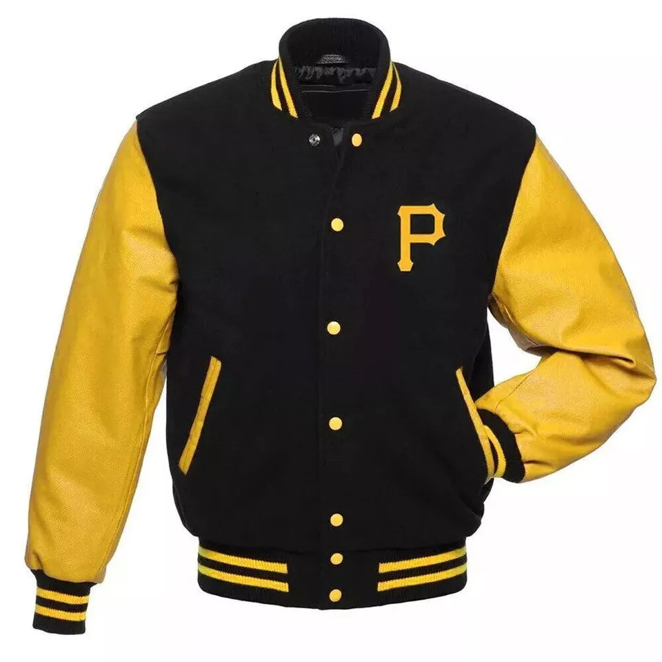 Pittsburgh pirates Varsity Jacket Wool & Genuine Leather Sleeves yellow and black - MLB