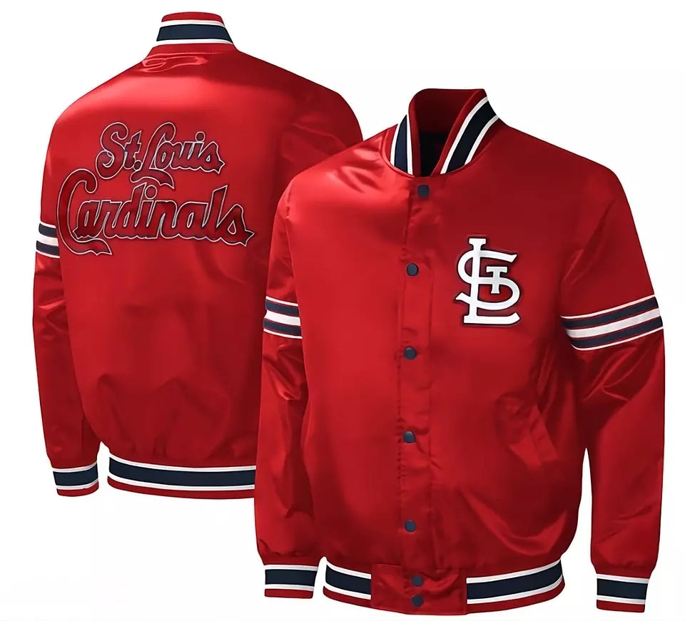 Men St. Louis Cardinals Satin Red varsity Jacket Full-Snap with Embroidery logos - MLB
