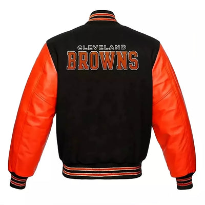 Letterman Cleveland Browns Black Wool Varsity Jacket With Orange Leather Sleeves - NFL