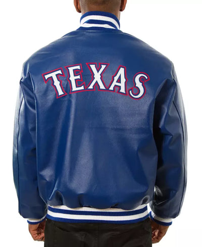 Men Texas Rangers Letterman Varsity Jacket Blue Genuine Sheep Leather Baseball-MLB