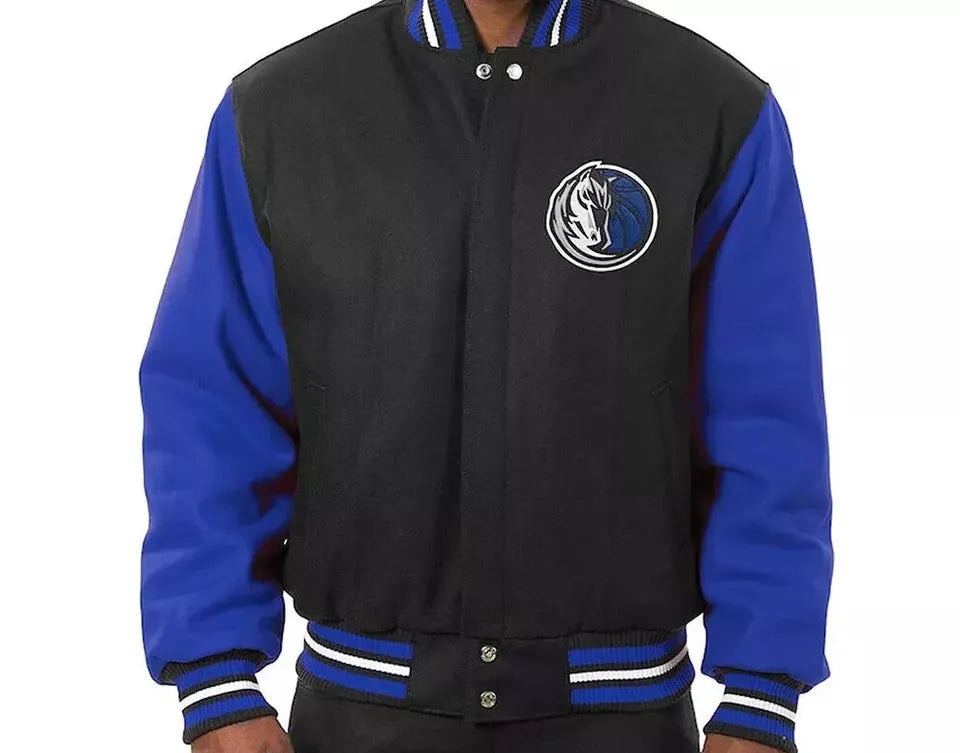 Men Letterman Dallas Mavericks Black and Blue All Wool Varsity Jacket - NBA
