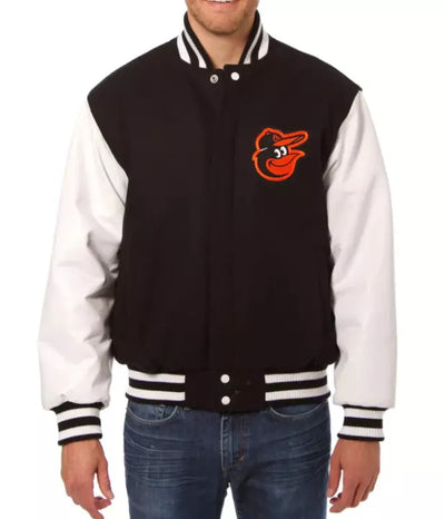 Men Baltimore Orioles Inspired Fan Letterman Black & White Varsity Jacket - MLB