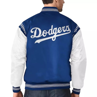 Men Los Angeles LA Dodgers Blue Satin Varsity Jacket Full-snap Embroidery logos - MLB