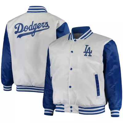 Los Angeles Dodgers White Satin Varsity Jacket Full-snap Embroidery logos - MLB