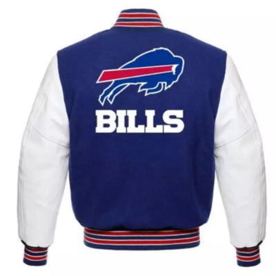Buffalo Bills Letterman Varsity Jacket - Wool with Leather Sleeves blue and white - NFL
