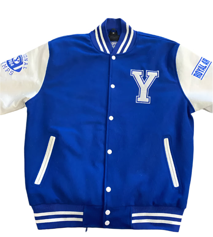 Letterman Cougars Varsity Jacket Wool With Genuine Leather sleeves blue and white - NFL