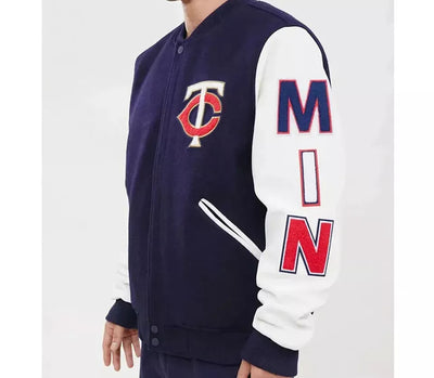 Men Letterman Minnesota Twins Navy and White Varsity Jacket - MLB