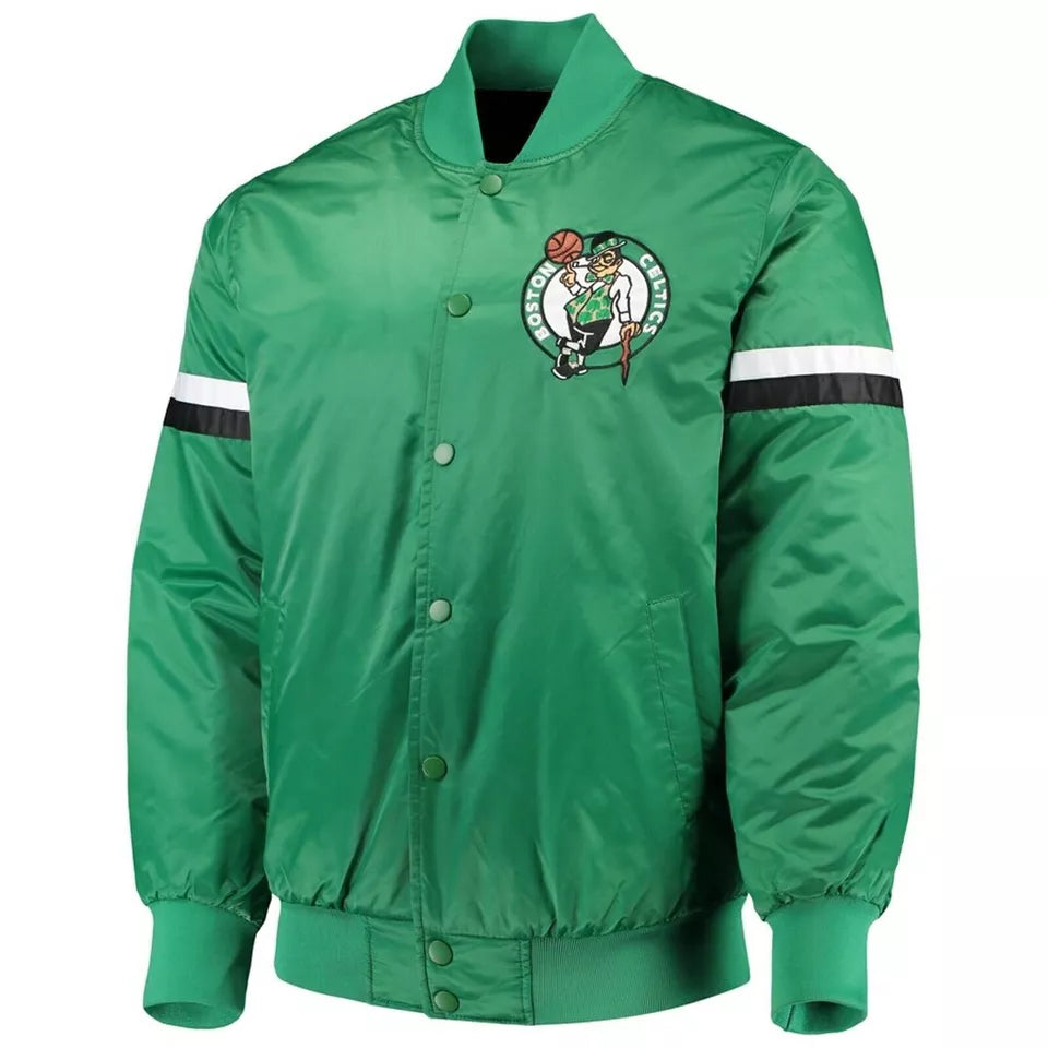 Boston Celtics Green Satin Bomber Kids Letterman Varsity Jacket - NBA