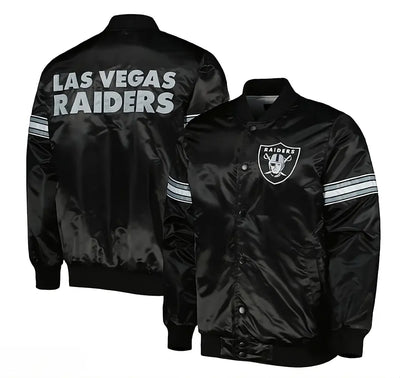Las Vegas Raiders Black Satin Varsity Jacket full-snap Embroidery logos black - NFL