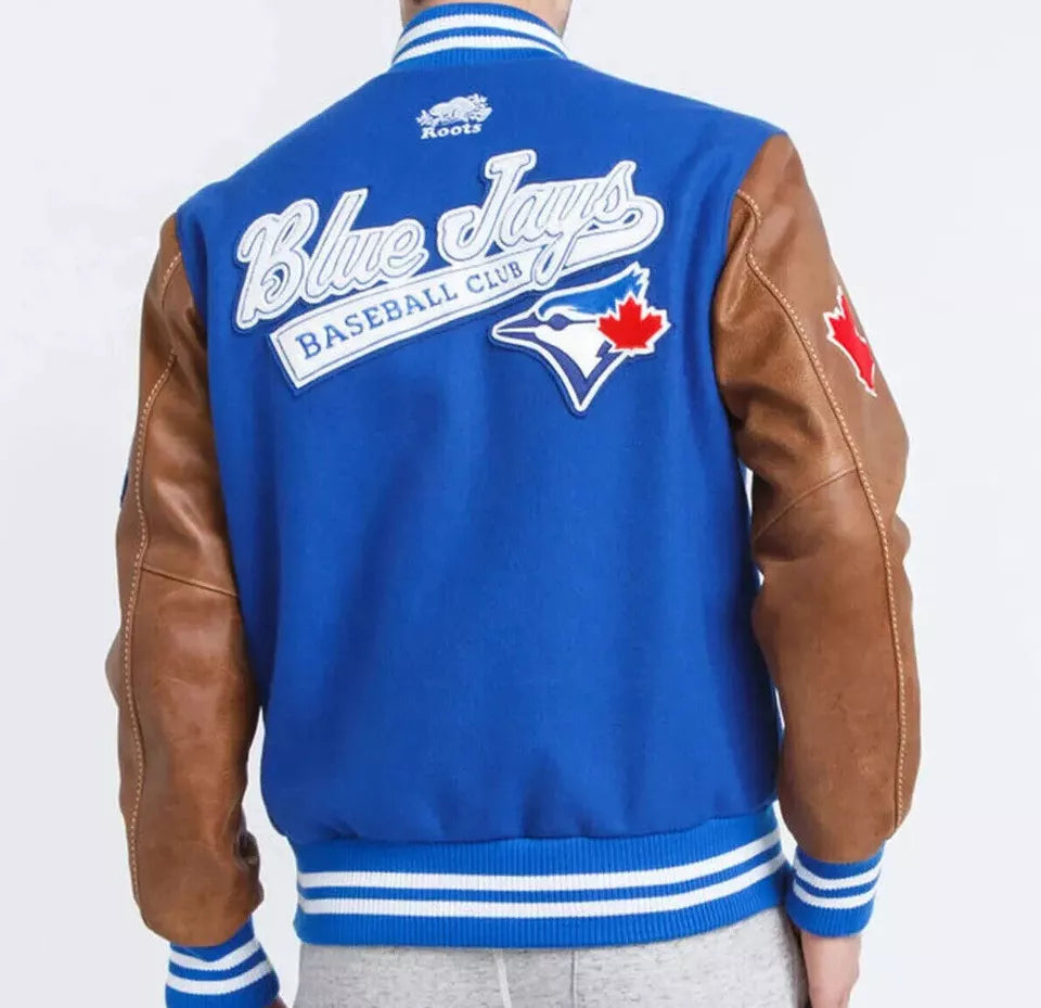 Men Letterman Toronto Blue Jays Blue and Brown Varsity Jacket - MLB
