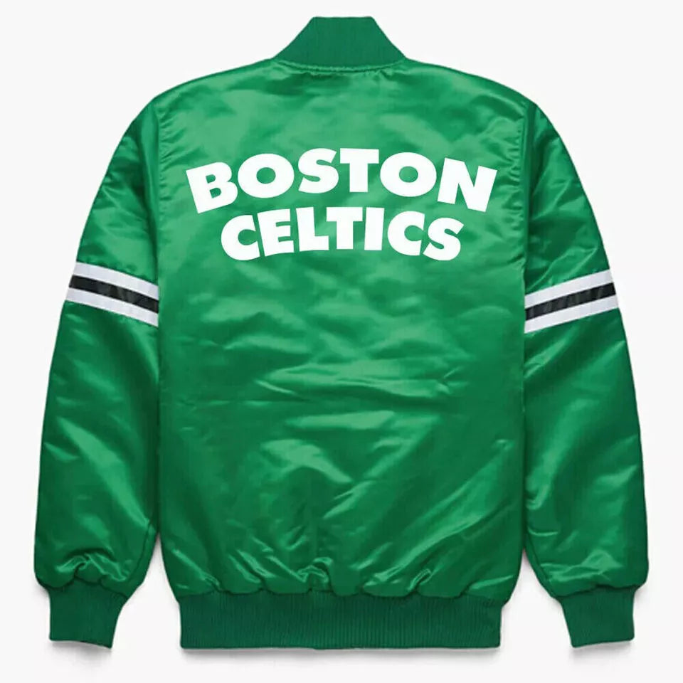 Men Boston Celtics Vintage 80s Green Satin Varsity Jacket - NBA
