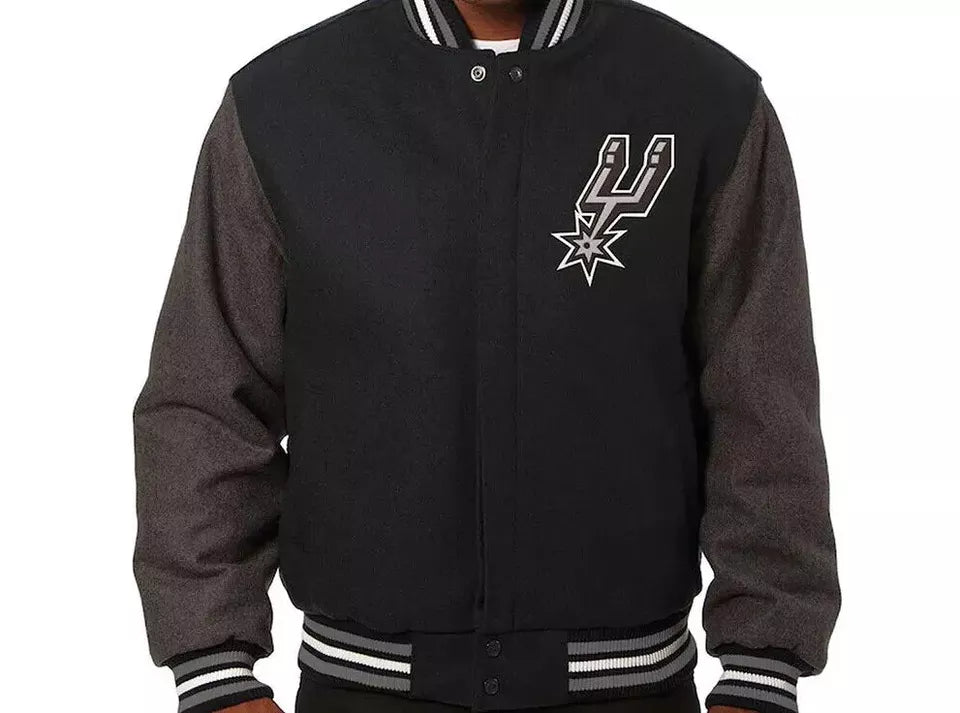 Men San Antonio Spurs Black and White Letterman Varsity Jacket - NBA