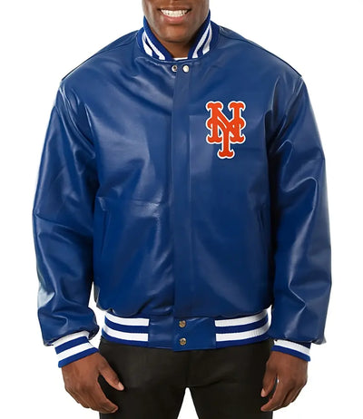 Men New York Mets Blue Letterman Varsity Jacket Genuine Sheep Leather - MLB