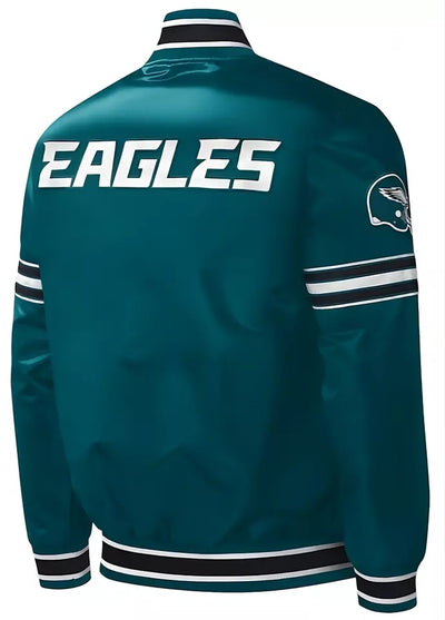 Philadelphia Eagles Full Snap Satin Varsity Jacket Embroidery logos green - NFL