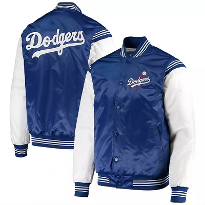 MLB - Los Angeles LA Dodgers Satin Varsity Jacket Full-snap Embroidery logos blue and white