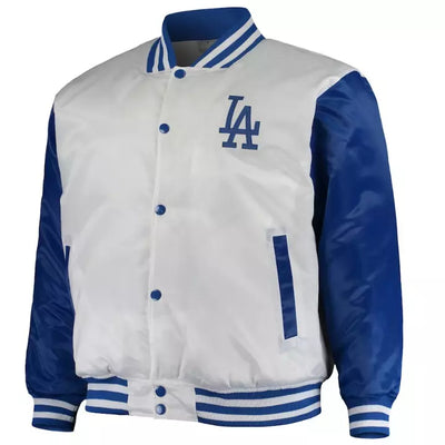Los Angeles Dodgers White Satin Varsity Jacket Full-snap Embroidery logos - MLB