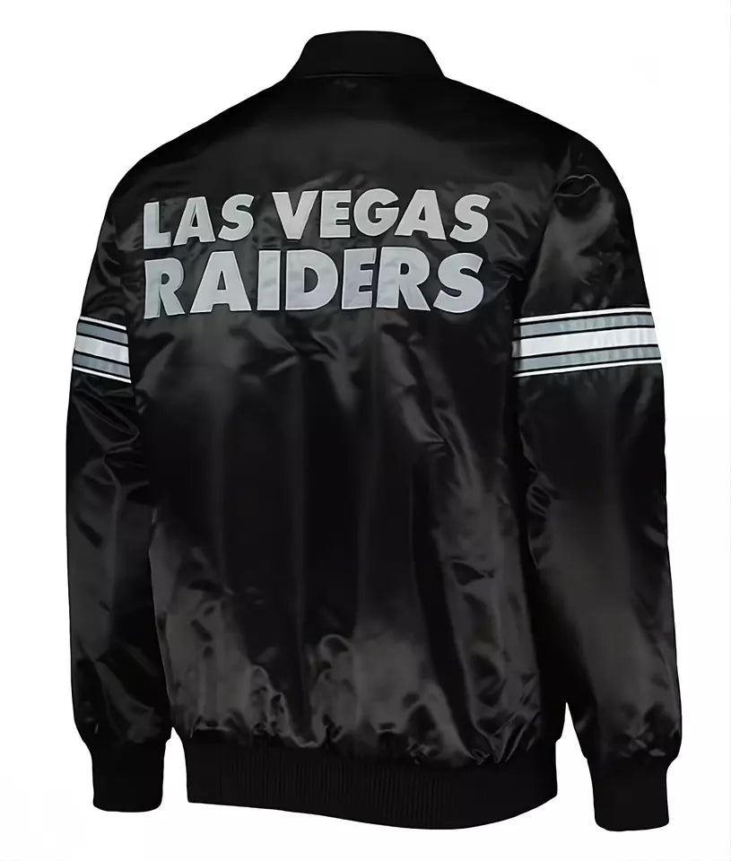 Las Vegas Raiders Black Satin Varsity Jacket full-snap Embroidery logos black - NFL