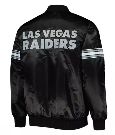 Las Vegas Raiders Black Satin Varsity Jacket full-snap Embroidery logos black - NFL