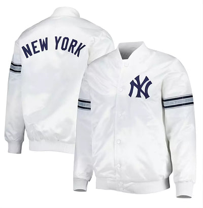Men White New York Yankees Satin Full-Snap Varsity Jacket - MLB