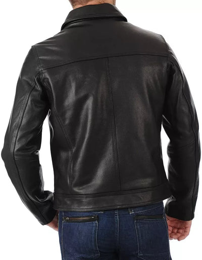 Men's Leather Jacket Cafe Racer Biker Black Motocycle Real Sheepskin Leather