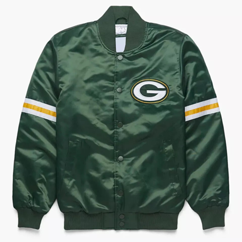Green Bay Packers Green Satin Letterman Varsity Jacket green - NFL