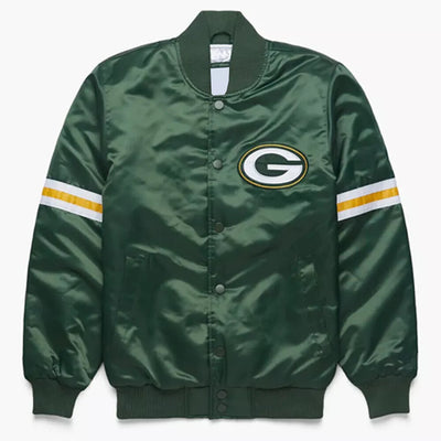Green Bay Packers Green Satin Letterman Varsity Jacket green - NFL