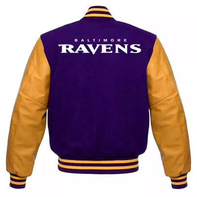 Lettermen Baltimore Ravens Blue Wool & Yellow Genuine Leather Sleeves Varsity Jacket