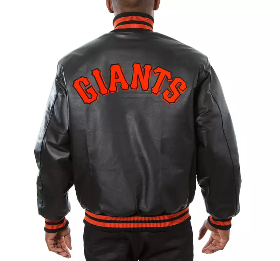 Men San Francisco Giants Black Letterman Varsity Jacket Genuine Leather - MLB