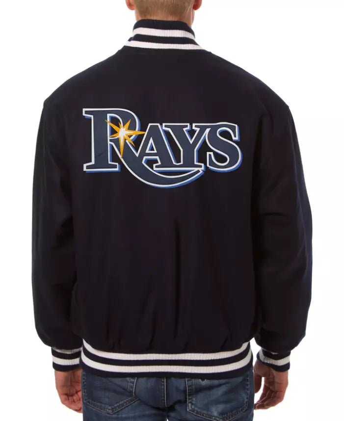Men Tampa Bay Rays Letterman Black Wool Letterman Varsity Jacket - Baseball MLB