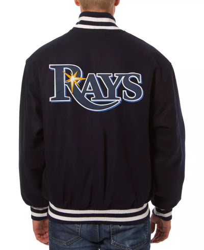 Men Tampa Bay Rays Letterman Black Wool Letterman Varsity Jacket - Baseball MLB