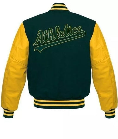 Men Letterman Oakland Athletics Green and Yellow Varsity Jacket - MLB