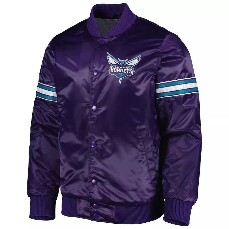 Charlotte Hornets Purple Satin Letterman Varsity Jacket - Basketball NBA