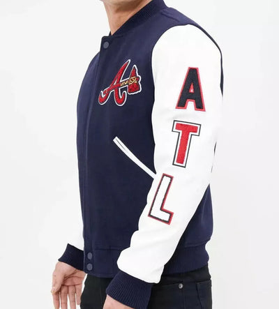 Men Letterman Atlanta Braves Wool Varsity Jacket With Leather Sleeves - MLB
