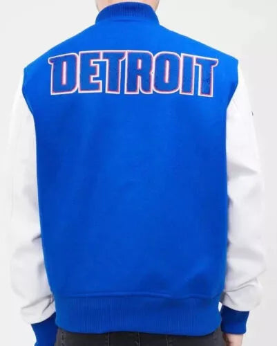 Men Letterman Detroit Pistons Blue and White Varsity Jacket - NBA
